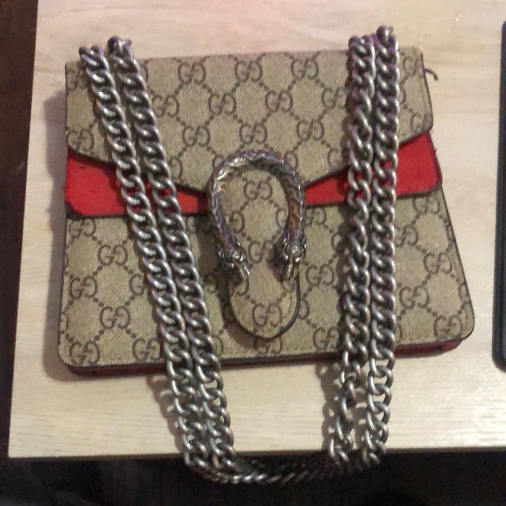 Gucci Beige and Red Shoulder Bag